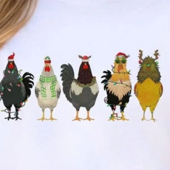 Merry Christmas Chicken Shirt, Chickmas Tee, Cute Chicken in Sata Tee - Picture 2 of 4
